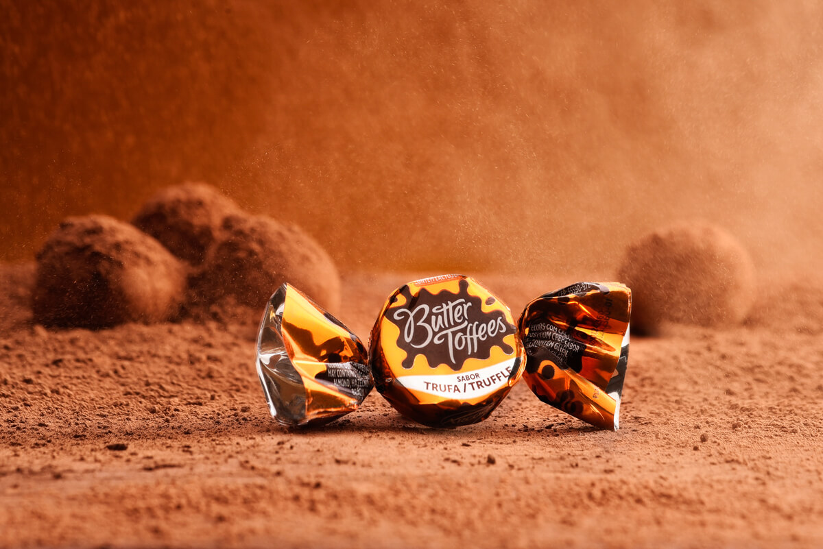 Fotografia de balas Butter Toffees Arcor para campanha publicitária – BenHur Studio Campinas